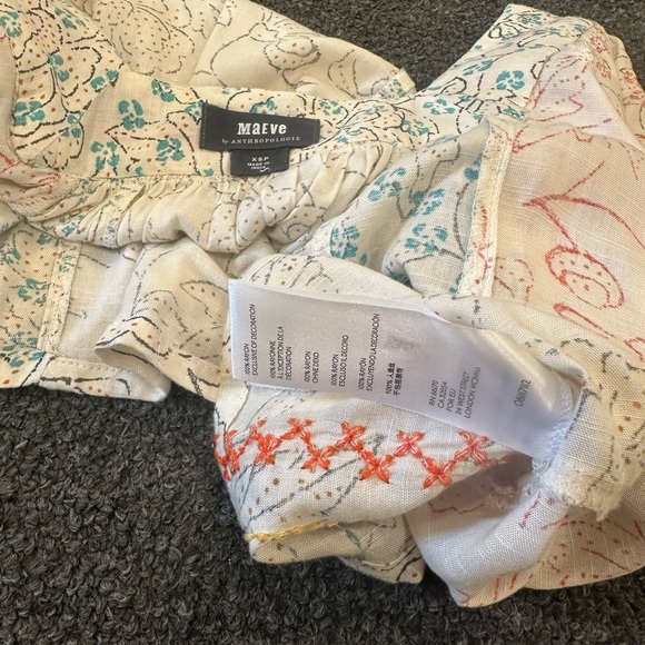 Anthropologie Maeve Paolina Puff Sleeve Tassel Trim Square Neck Blouse XS Petite - Picture 8 of 8